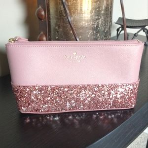 Kate Spade Greta Court Little Shiloh Glitter Cosmetic Bag Dusty Peony Glitter